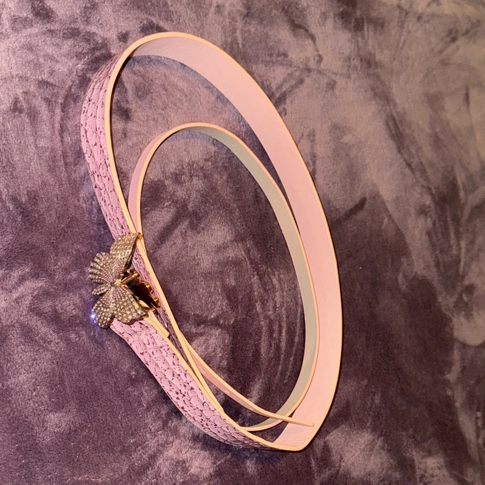 Pink Belt with Rhinestone Butterfly and Daisy